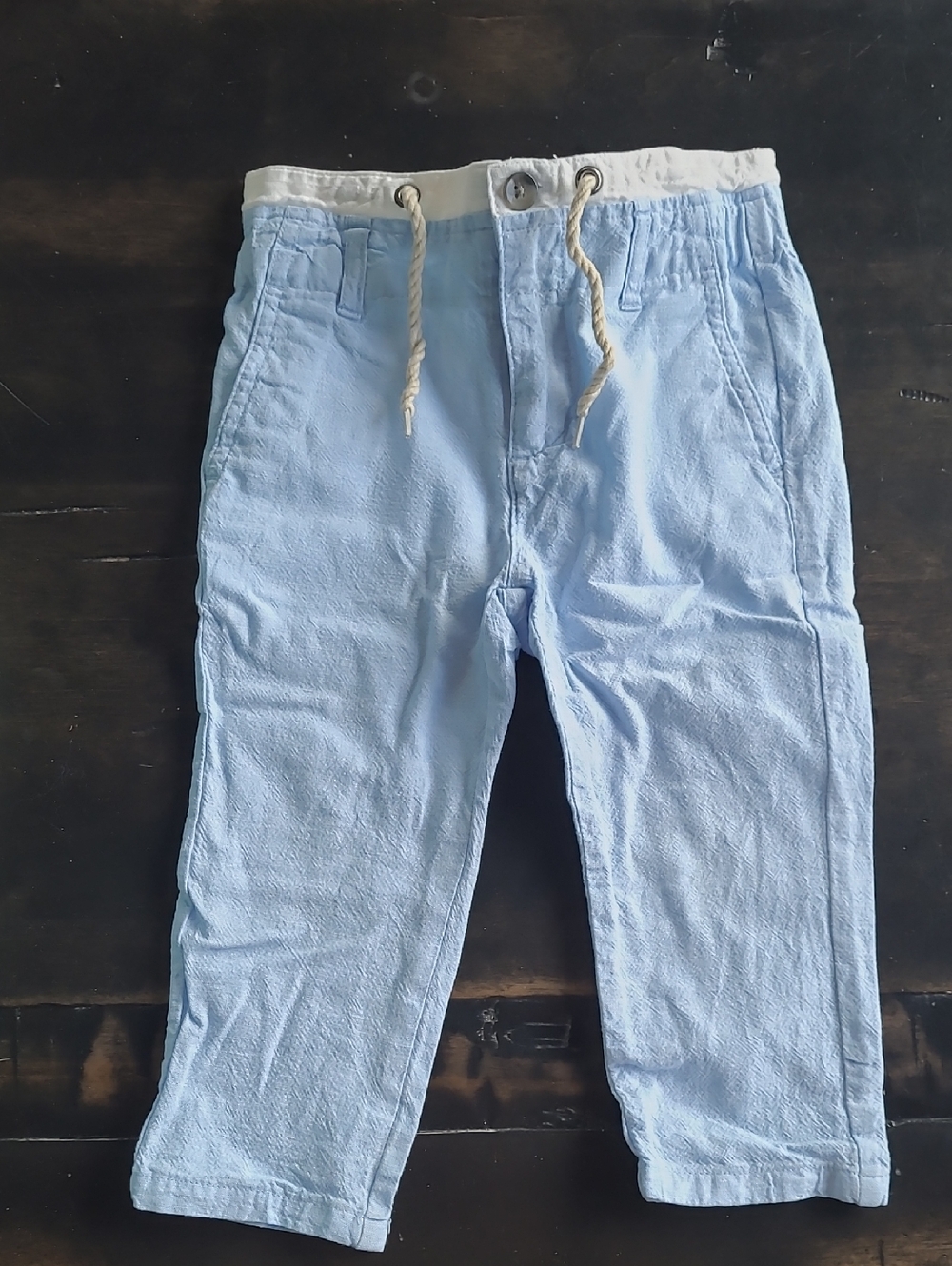 Janie & Jack Light Blue Kids Linen Drawstring Pants 18-24m